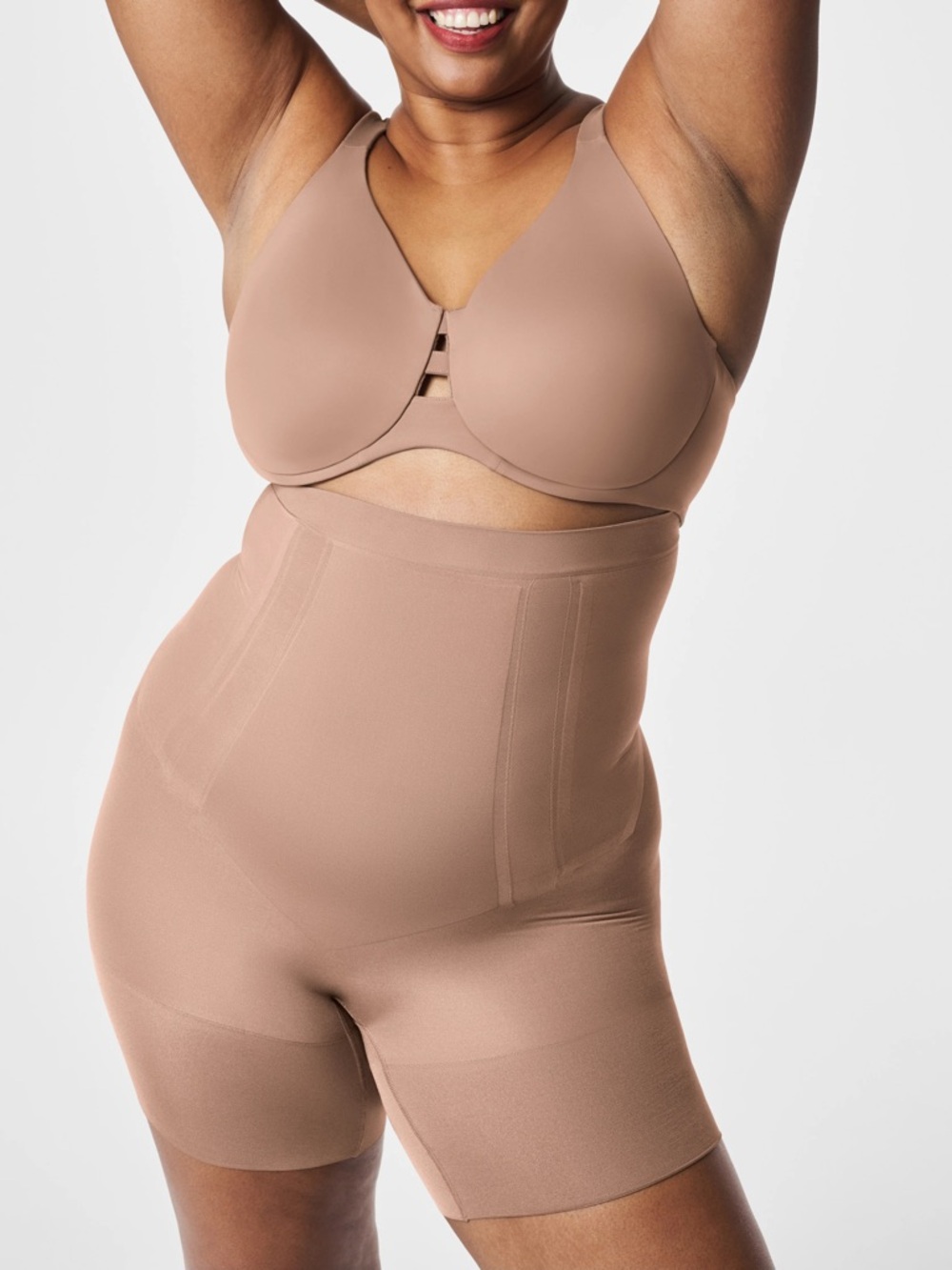 SPANX SMALL High-Waist Nude Shaping Bodysuit Shorts - Picture 5 of 10